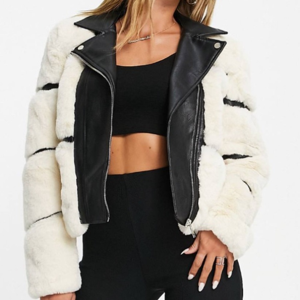River Island Black and White Faux Fur Jacket